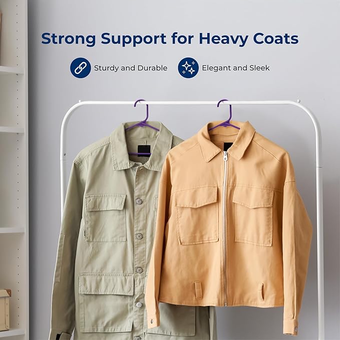 SereneLife 50 Pack Plastic Hangers, Non-Slip, Space-Saving Closet Organizers, Durable and Strong for Shirts, Sweaters, Hoodies, Kids Clothes & Dresses, Ultra-Thin, Lightweight