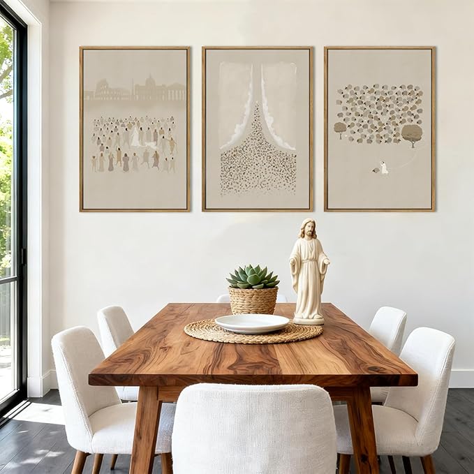 BINCUE Framed Jesus Wall Art Set of 3 Jesus Lamb Wall Decor Lamb of God Art Print Christian Wall Paintings Religious Pictures Christian Jesus Artwork for Living Room Bedroom Church Office Farmhouse 16x24 Inch