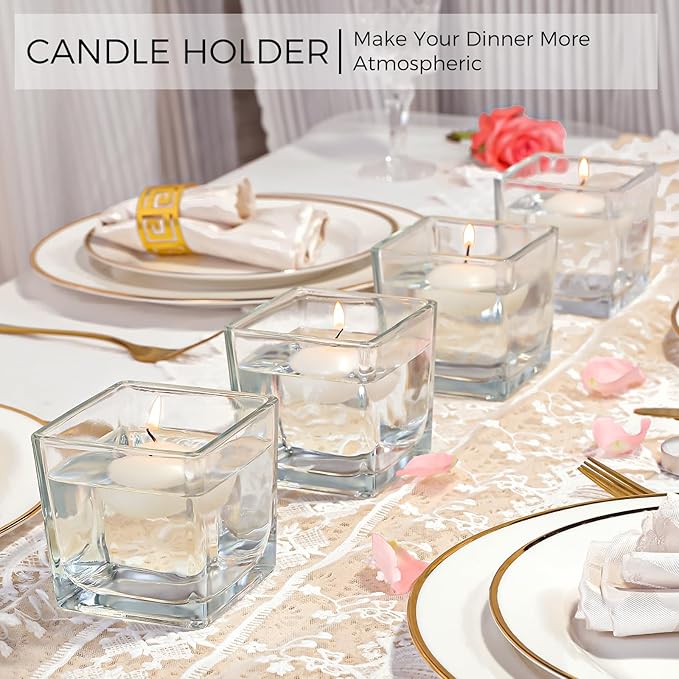CONNOO 12 Pack Square Glass Vase 3" x 3" x 3", Clear Bulk Flower Vases for Centerpieces, Square Glass Cube Vase Floating Candle Holders for Wedding Party Home Decor