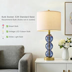 Oneach 25" Blue Table Lamps for Living Room, Glass Modern Table Lamp Set of 2, USB Charging Ports, Linen Shade, Bedside Lamps for Bedroom, Nightstand, Side Table
