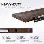 Fun Memories 42" Floating Shelves for Wall, Rustic Solid Elm Wood Floating Shelves - Invisible Bracket Mount, Extra Long Wall Mounted Shelf for Living Room, Bathroom, Bedroom, Kitchen, Walnut
