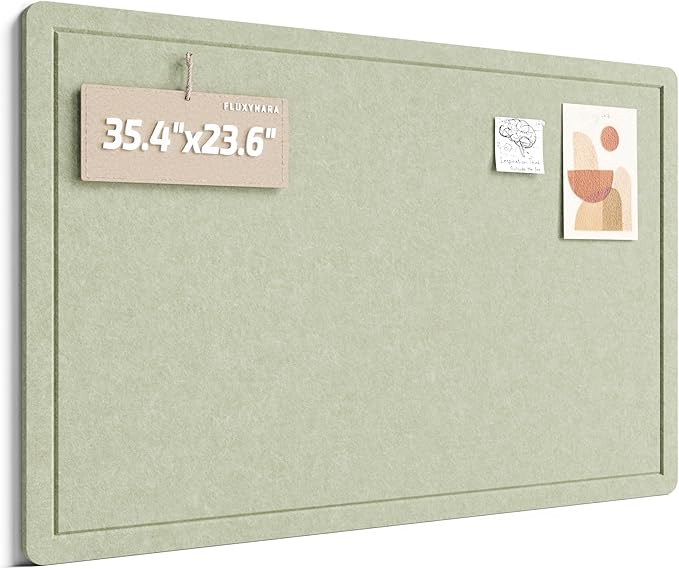 Fluxynara Bulletin Board, 35.4" x 23.6" Cork Board Alternative with 12 Safe Removable Adhesive Tabs, Foldable Felt Pin Board for Home Office, Classroom, Bedroom,Entryway for Walls—Sage