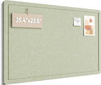 Fluxynara Bulletin Board, 35.4" x 23.6" Cork Board Alternative with 12 Safe Removable Adhesive Tabs, Foldable Felt Pin Board for Home Office, Classroom, Bedroom,Entryway for Walls—Sage
