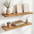 Dreamland 36" Solid Elm Wood Floating Shelves, 8" Deep Wall Shelves for Home Decor, Floating Shelf with Invisible Bracket, Heavy-Duty Display Shelf - for Living Room, Kitchen, Bathroom, Set of 2