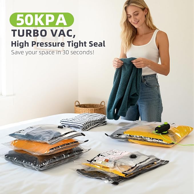 Vacuum Bags for Travel - USB Electric Pump, 9 Pack Carry-on Size Vacuum Seal Bags for Clothing - Space Saver Vacuum Storage Bags for Luggage, Travel Essentials.