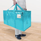 TICONN 6 Pack Extra Large Moving Bags Heavy Duty with Zippers & Carrying Handles, Durable Storage Bags Moving Boxes for Closet Organizers and Storage (6 Pack, Aqua)