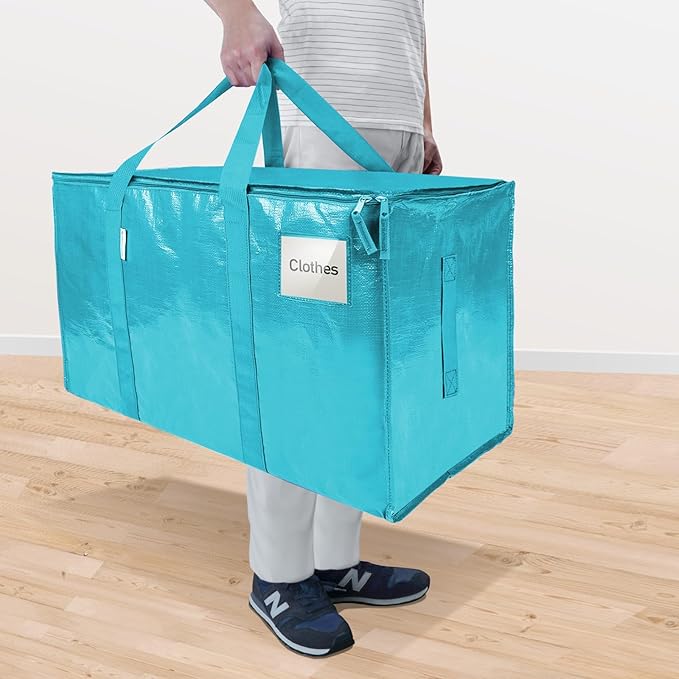 TICONN 8 Pack Extra Large Moving Bags Heavy Duty with Zippers & Carrying Handles, Durable Storage Bags Moving Boxes for Closet Organizers and Storage (8 Pack, Aqua)