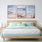 KAlRNE Coastal Seascape Wall Art Set of 3(24”X36”),Modern Ocean Beach Wall Decor,Seaside Holiday Surfboard Framed Canvas Paintings,Vintage Bridge Blue Bus Art Prints For Living Room Bedroom Office