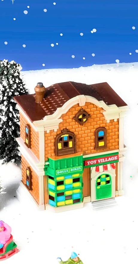 GREENBRIER Christmas Village Store - Christmas Collectible Buildings - Model Building Craft Kit - All Ages - Large - Modern Style - LED Light - Plastic Material - Unisex - All Seasons