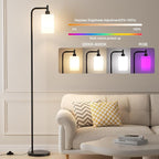Ziisee RGB Floor Lamps for Living Room, Dimmable Industrial Standing Lamp with Remote Control for Bedroom Office Corner, 3 Colors Temperature, White Glass Shade, 9W RGB LED Bulb