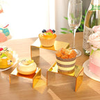 Chuangdi 2 Sets Acrylic Display Risers, Product Stand, Jewelry Display Riser Shelf Showcase Fixtures for Dessert Cupcake Candy Figure Treat Action Showcase(Gold,Small Set)