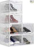 AWTATOS Shoe Boxes with Magnetic Door, Stackable Shoe Storage Organizer with Lids, Folding Shoe Rack for High Heels, Thickened Sneaker Storage Container, 6 Pack, Clear
