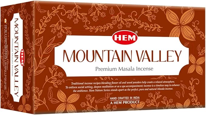 Hem Mountain Valley Masala Incense Sticks | Natural Fragrance of Sandalwood for Positivity | Smudge Healing Incense for Stress Relief & Cleansing | Gift Set - Pack of 12 (15 GMS Each)