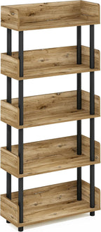 Furinno TURN-N-TUBE 5-Tier Display Shelf, Storage Shelves, Book Shelf, Open Shelves with Rounded Corner Top Edges, for Organization and Storage, Living Room, Home Office, Flagstaff Oak
