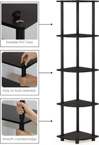 Furinno TURN-N-TUBE Corner Shelf, 5-Tier Corner Bookshelf, Open Storage Shelves, for Organization and Storage, Living Room, Home Office, Garage, Bedroom, Espresso