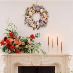 22 Inch Vintage Floral Wreath - Artificial Purple Pink Rose, Peach Dahlia, Hydrangea & White Berry with Boxwood, Lamb's Ear, Willow Eucalyptus, Indoor Outdoor Farmhouse Front Door Decor