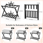 Black Luggage Racks Set of 2, Bamboo 26.77" Luggage Rack Stand for Guest Room, 5 Nylon Straps, Foldable Suitcase Stand with Storage Shelf for Bedroom Hotel, Holds up to 165 Lbs