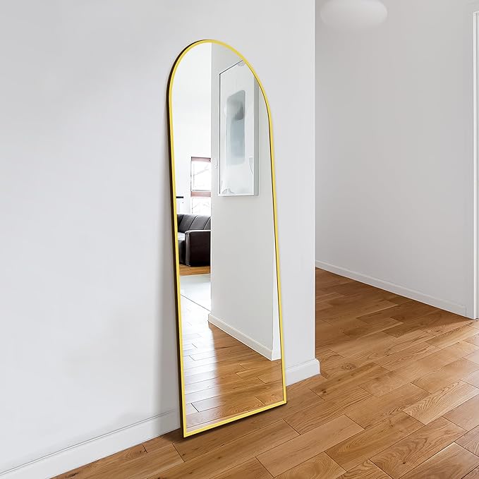 Delma Full Length Mirror, Large Floor Mirror for Wall, Bedroom, Bathroom, Living Room with Aluminium Frame (Stand, Arch 56x15-Gold)