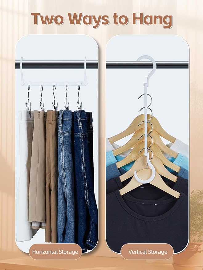 HOUSE DAY White Magic Plastic Hangers Space Saving Organizers and Storage Clothes Hanger Multi Hangers Sturdy Wardrobe Closet for Heavy Clothes, Dorm Room Bedroom Home RV Car Camper Essentials 20 Pack