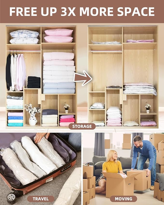 Vacuum Storage Bags for moving, Vacuum Seal Bags for Memory Foam, Latex, Clothing & Bedding, Space Saver Bags(10 Large)