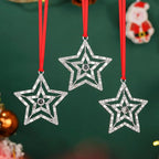 Set of 3 Christmas Hanging Ornaments - Silver Snowflake Star Pawprint Christmas Tree Decor for Xmas Tree Gift Decorative Hanging Ornaments Hanging Pendants (3, Silver Star)