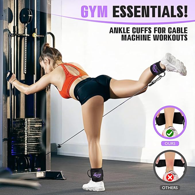 Ankle Resistance Bands with Cuffs, Resistance Bands for Working Out, Home Gym Workout Equipment for Women, Pilates Exercise, Hip, Leg, Glute Ankle Weights Training- Exercise Guides Included