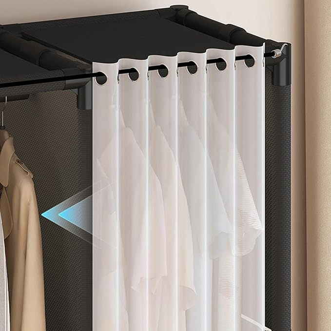 Portable Closet,Portable Closets for Hanging Clothes,Japanese Style Wardrobe with 2 Hanging Rods,6 Storage Shelves,43.3" L x 17.7" W x 65.1" H,Black