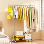 Clothes Rack for Hanging Clothes, Sturdy Stainless Steel Clothing Rack, Portable Garment Rack with Extendable Hanging Rod, Adjustable Rolling Coat Rack with Anti-Slip Wheels for Home Conmercial Store