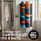 Hat Organizer for Baseball Caps, 2 Pack Hat Rack for Wall Closet Door Hold up to 16 Hats,Hat Holder with Adhesive and 8 Screws, Hat Hanger Cap Holder Hat Hangers for Wall Closet Door Bedroom(A-Black)