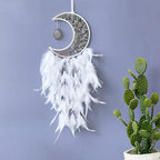 Moon Dream Catchers with Chakra Gemstone Agate Stone, Crystal Tree Life Dream Catchers Wall Hangings Room Decor (White)