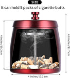 HARTAR Smokeless Ashtrays for Cigarettes Indoor, Ash Tray Sets Outdoor Windproof Cute Home Large Funny Metal Outside Ashtray with Lid for Cigarettes Butt Can for Outside Patio, Red, Large