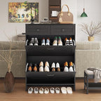 Shoe Cabinet with 2 Flip Drawers & 2 Drawers,Farmhouse Shoe Storage Cabinet for Entryway,Slim Freestanding Narrow Organizer Rack for Front Door Entrance,Black