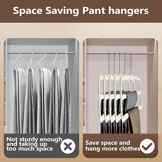 VSV stoage Velvet Pants Hangers with Double Non Slip Bar - Multiple Velvet Hangers for Closet - Thin Space Saving Clothes Hanger - 360° Swivel Felt Trouser Hanger Perchas Terciopelo 10 Pack (Black)