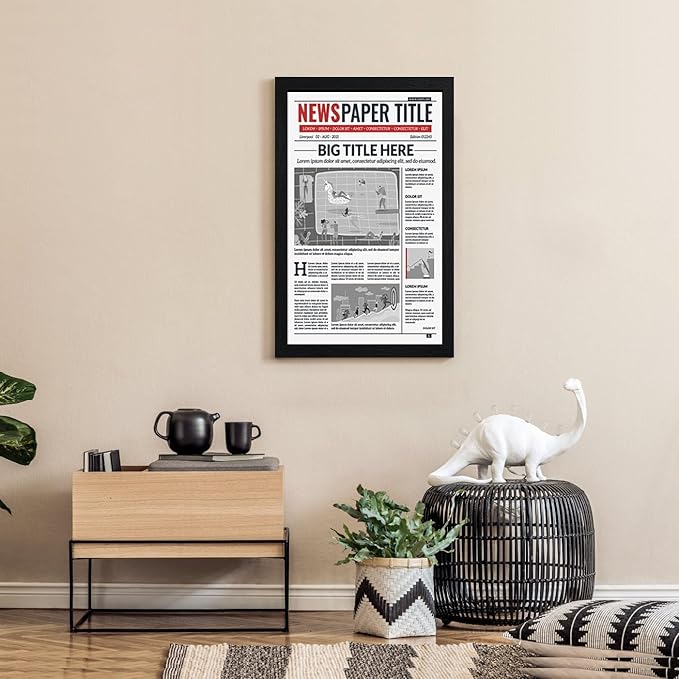 11x22 Picture Frame 5 Pack- Newspaper Frame for Assorted Media and News Articles-11x22 Wooden Frame with Plexiglass,Decorate Home and Office with Large Paintings -Fits Most Standard Newspapers