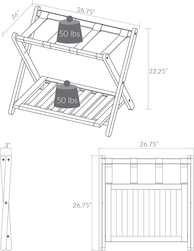 Casual Home Luggage Rack, Walnut, Solid Wood