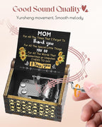 Swooflia Mother's Day Wooden Music Box for Mom with Sunflower Greeting Card - Hand Crank Engraved Musical Box Vintage Mechanism Personalized Gifts for Women On Birthday