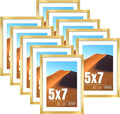 LaVie Home 5 x 7 Picture Frame Gold Set of 10, Display 4x6 with Mat or 5 x 7 Without Mat Picture, Photo Frame Collage for Wall Gallery or Table Deco, Hanging or Tabletop Display