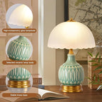 Table Lamps Ceramic Retro Lamp for Living Room,15.7" Modern Bedside Nightstand Traditional Lamps, Classic Chinoiserie Green Glass Lamp for Home (Retro)