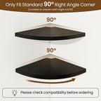 Fun Memories Corner Shelf Wall Mount Set of 2 - Solid Oak Wood Floating Corner Shelf with Cable Hole, 10in Rustic Design for Bedroom, Living Room, Kitchen (Black)