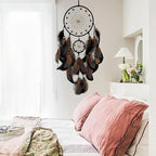 Brown and Black Dream Catcher Wall Decor Feather Dream Catchers with Luminous Bead Handmade Dreamcatcher Wall Hanging Ornament for Bedroom Living Room Home Decor
