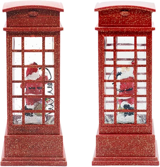 Wondise Snow Globe with Timer, Battery Operated Telephone Booth Snow Globes Spinning Water and Swirling Glitter (Santa)