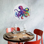 Wall Picture, with Colorful Octopus Printed Circular Iron Hanging Picture,Wall Art Decor,Home for Bedroom Living Room Bathroom Decor,Iron Painting 11.8X11.8 in