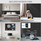 Large Cork Board Strips for Wall, 36" x 24" Black Bulletin Board, 6 Pack Fabric Wall Tiles with Pushpins, Adhesive Cork Board for Office, Sound Absorbing Bulletin Board Set for Home Music Class
