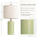 G-SAFAVA 20.5" Small Table Lamps for Living Room Lamp Set of 2 Ceramic Lamps for Bedroom Bedside Lamps Modern Boho Lamps for Night Stands Farmhouse Nightstand Lamp Side End Table Lamp, Light Green