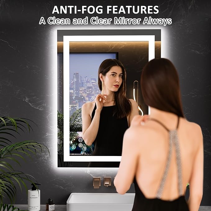 LOAAO 23.6"x31.5" LED Mirror for Bathroom, Lighted Bathroom Mirror with Lights, Anti-Fog, Dimmable, Memory Function, Clear Reflection