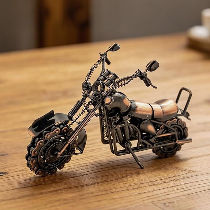Motorcycle Gifts for Men & Women Bikers, 11.8" Handmade Metal Motorcycle Model, Vintage Motorcycle Decor for Man Cave, Garage, Home & Office