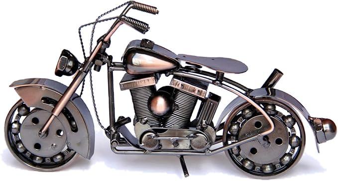 Trebisky Metal Motorcycle Sculpture (Copper Softail) – Vintage Scrap Art Desk Decor for Office & Home, Unique for Dad, Men, Father, or Biker Enthusiasts