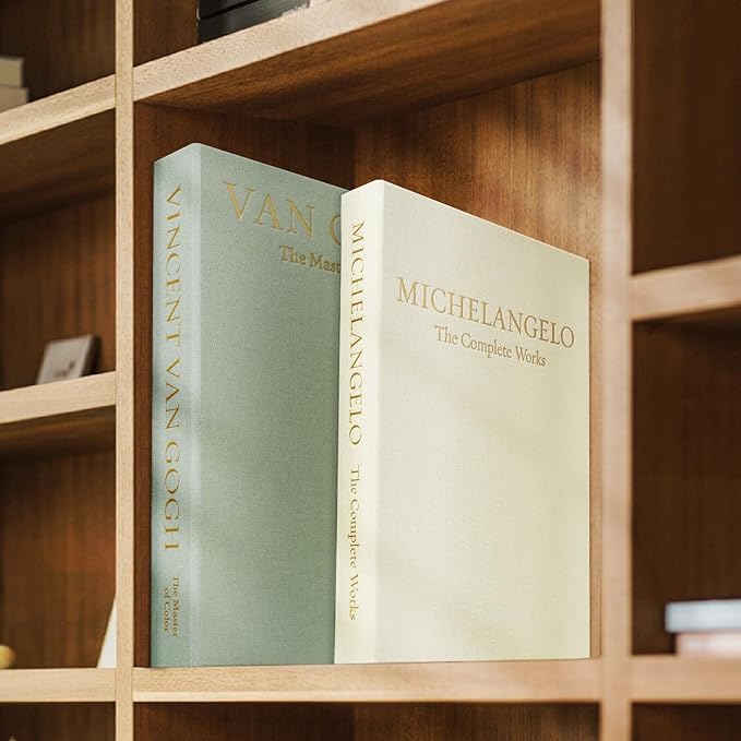 1DOT2 Aesthetic Decorative Books -Set of 2 Minimalist Linen Hardcover Faux/Fake Books for Coffee Table Home Decor Living Room Decoration, Photo Storage or as a Keepsake Box(Sage-beige-artist)