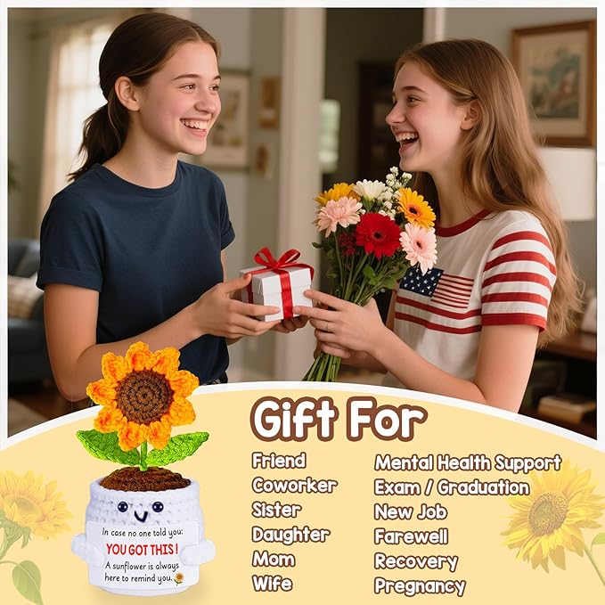 Get Well Gifts for Women Men, Inspirational Positive Sunflower Emotional Support Crochet - First Father's Day Birthday Galentines Graduation Cheer Up Gifts for Teens Students Coworker Best Friends