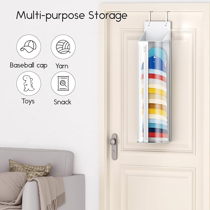 Hat Rack for Door and Closet – Large Capacity Hanging Hat Rack Organizer Holds 30-35 Caps, Over the Door Hat Storage Organizer for Bedroom, Entrance or Dorm, 1 Pack, White